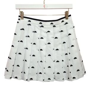 Ellesse White Black Logo Print Pleated Tennis Skirt 8 Vintage Style 70s Sporty